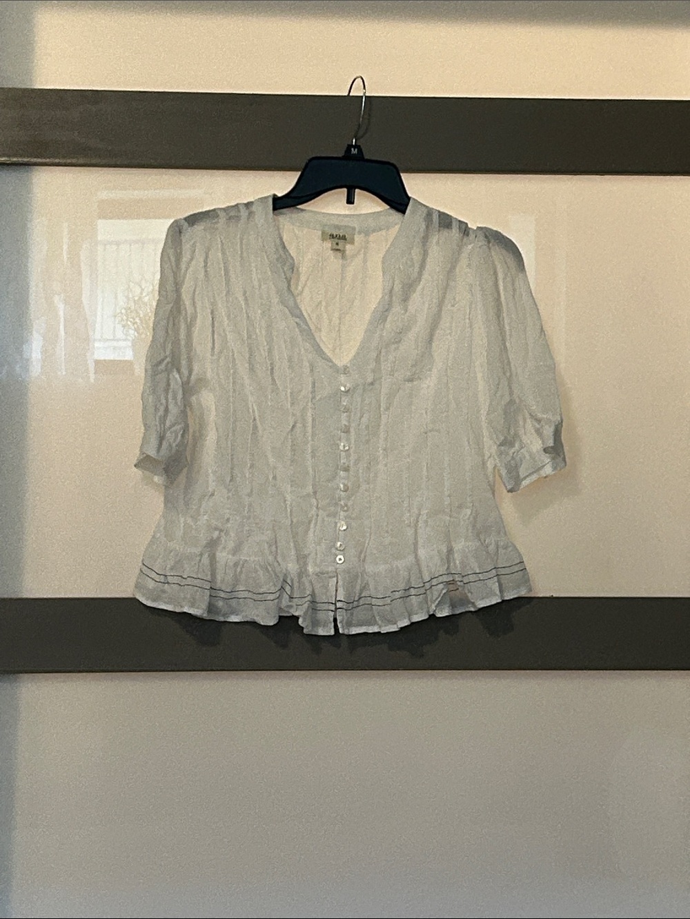 a.n.a White Short-Sleeve Ruffle Button Front Blouse